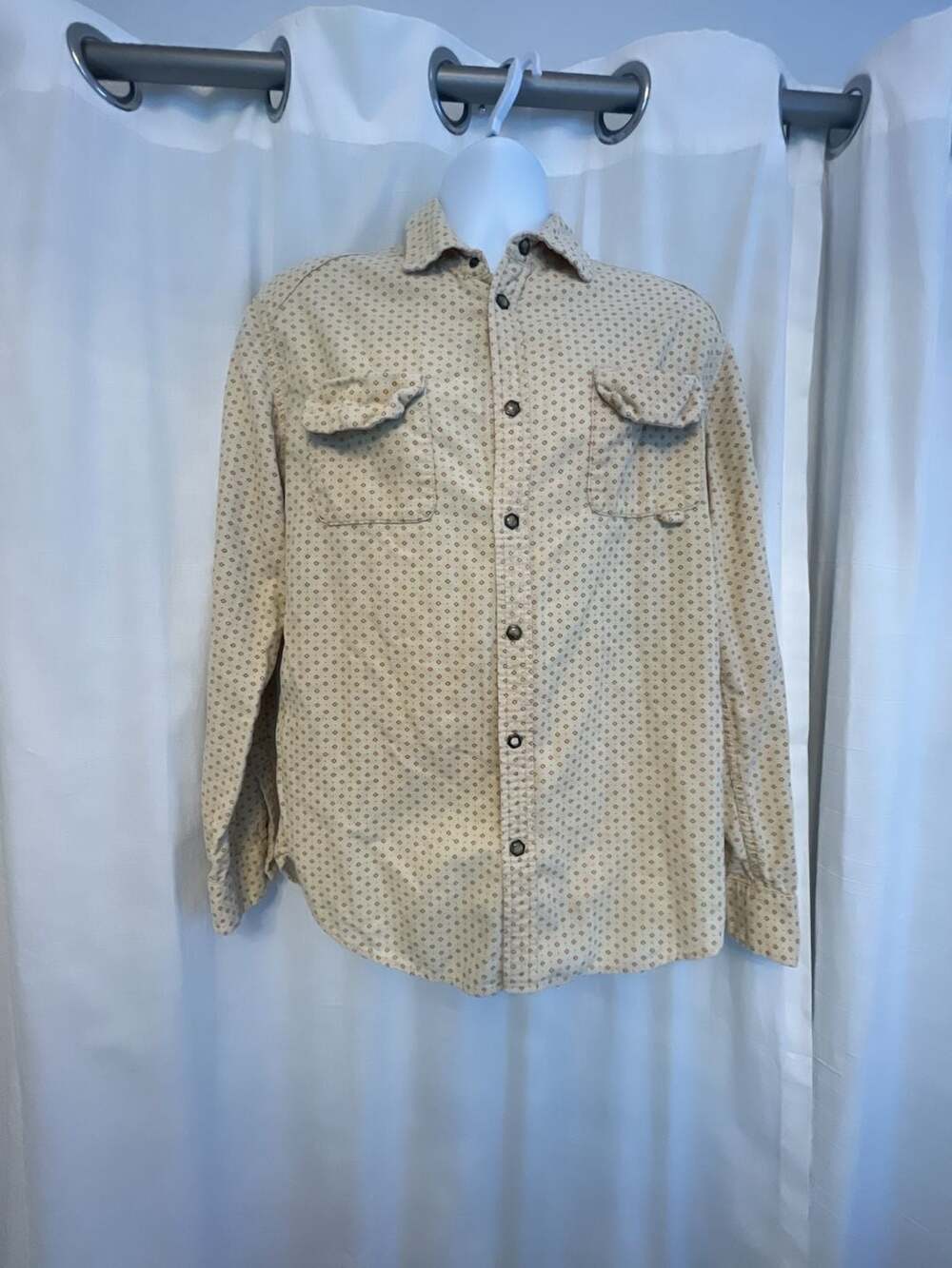 Insight Men's Size S Tan Geometric Print Corduroy Long Sleeve Button Down Shirt